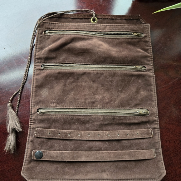 Vintage Brown Suede Jewelry Travel Roll - Rose Embossed - Picture 9 of 9